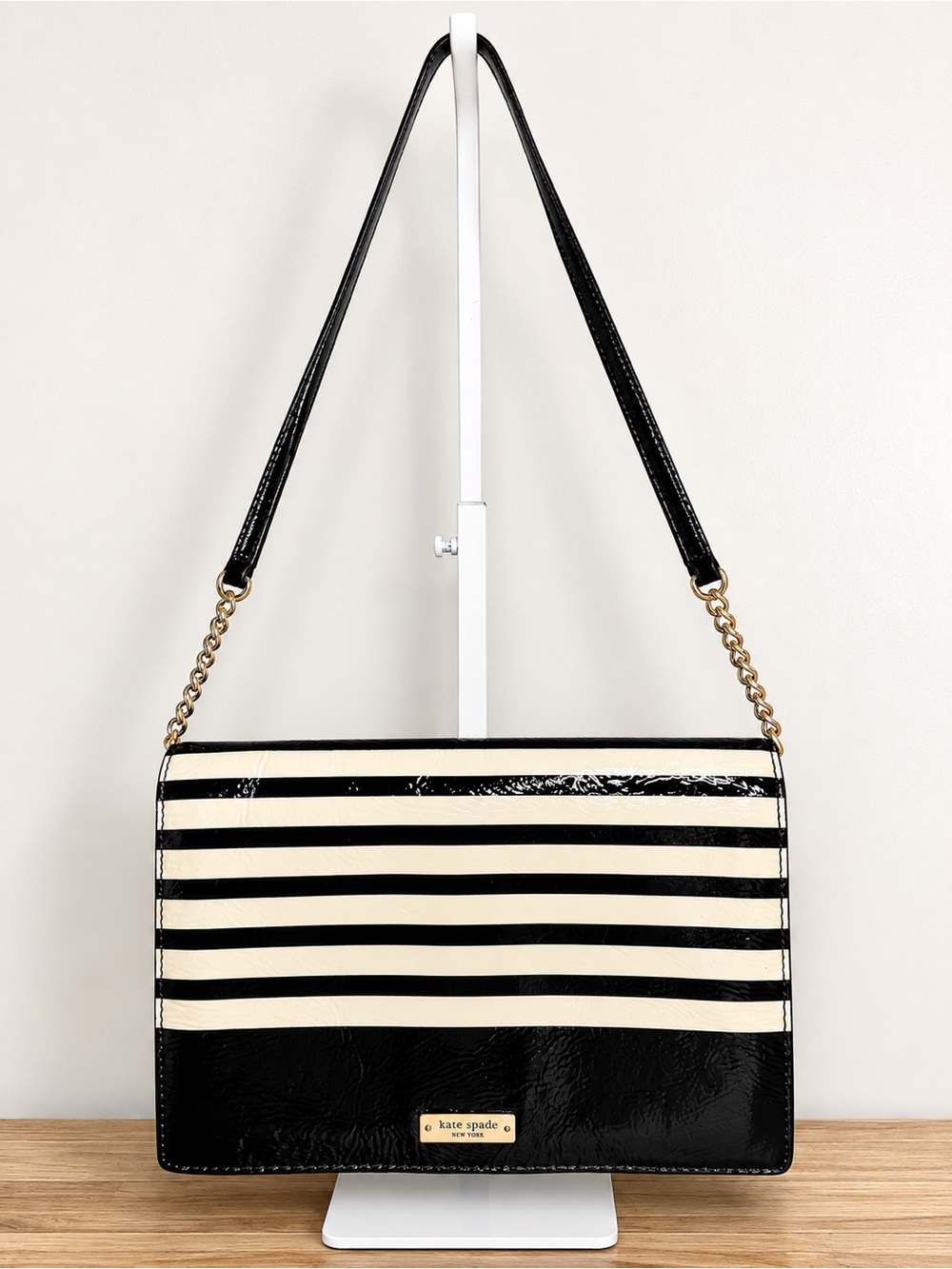 Kate Spade Storybook Patent Leather Striped Shoulder Bag & Dust Bag EUC